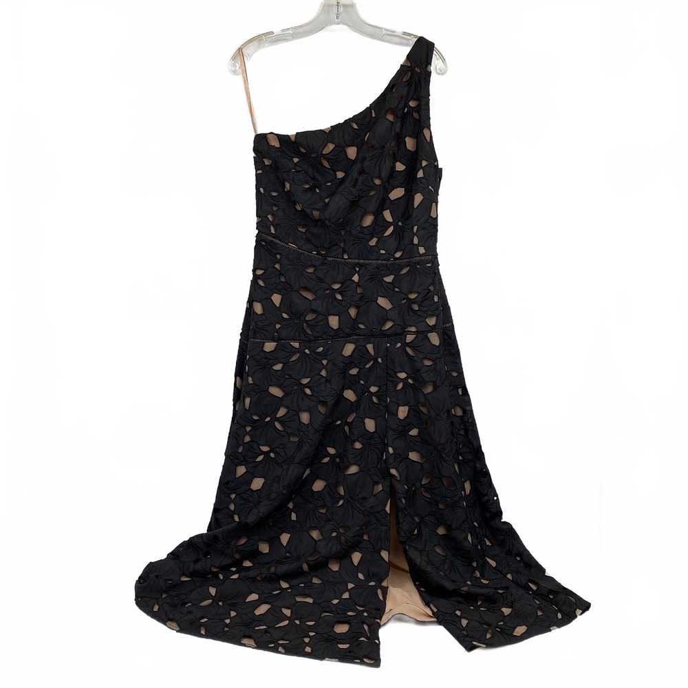 White House Black Market Black Beige Midi Dress One-Shoulder | Womens 10